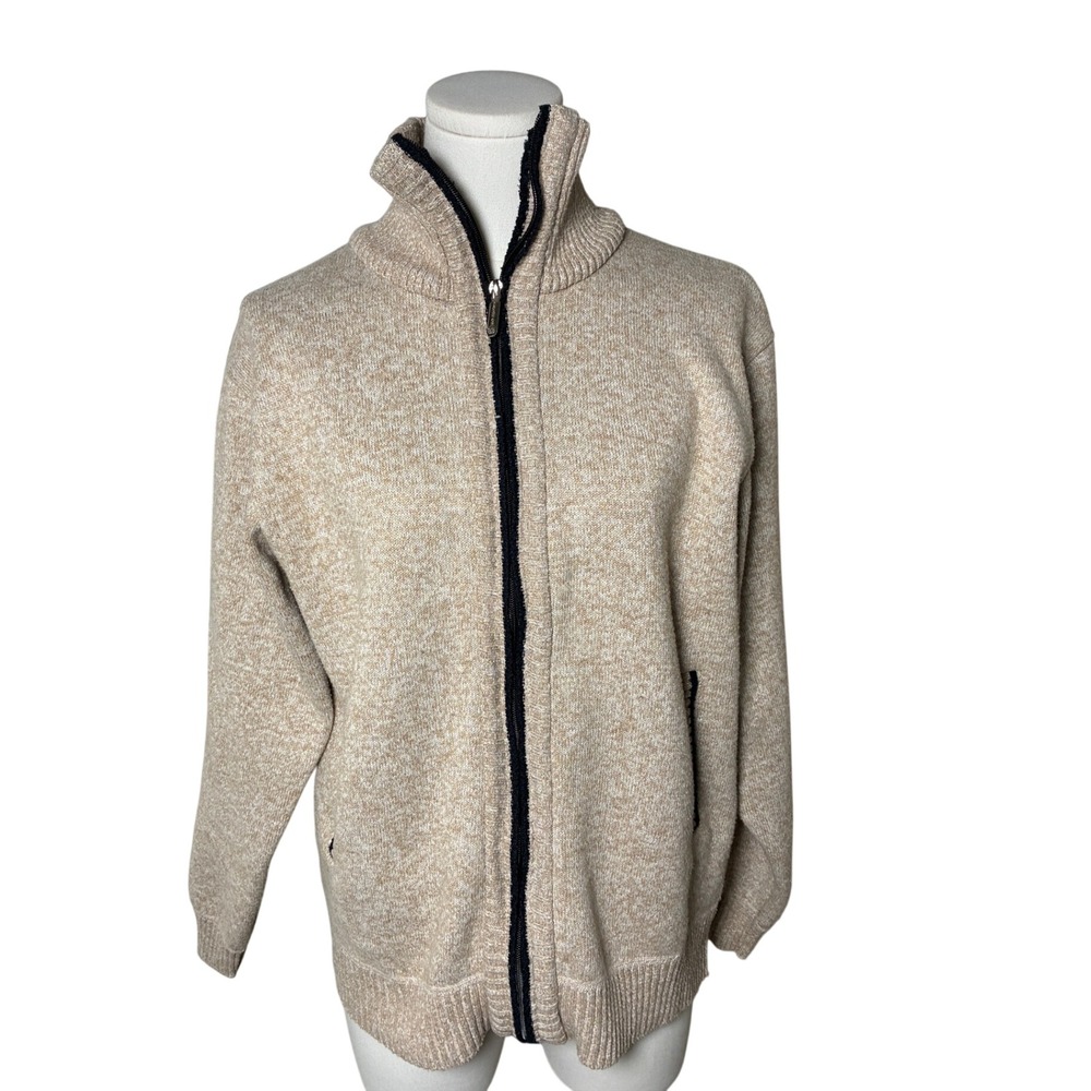 Yeokou Cashmere Wool Full Zip Cardigan Fleece Lined Oatmeal Gorpcore Sz M
